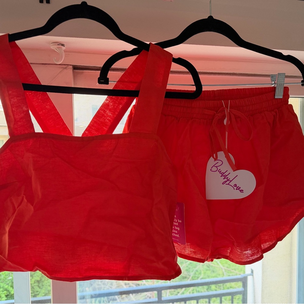 NWT Buddy Love Orange Linen Tank & Short Set